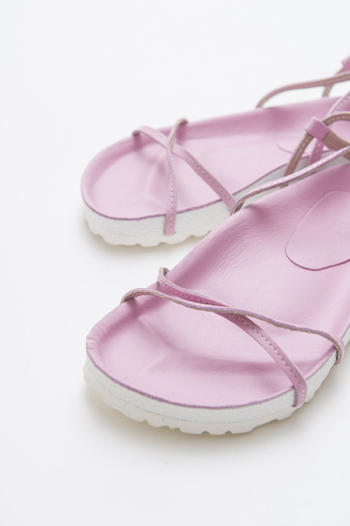 Muse - Pink Genuine Leather Sandal – heel view showing leather, pink, Vowalisse