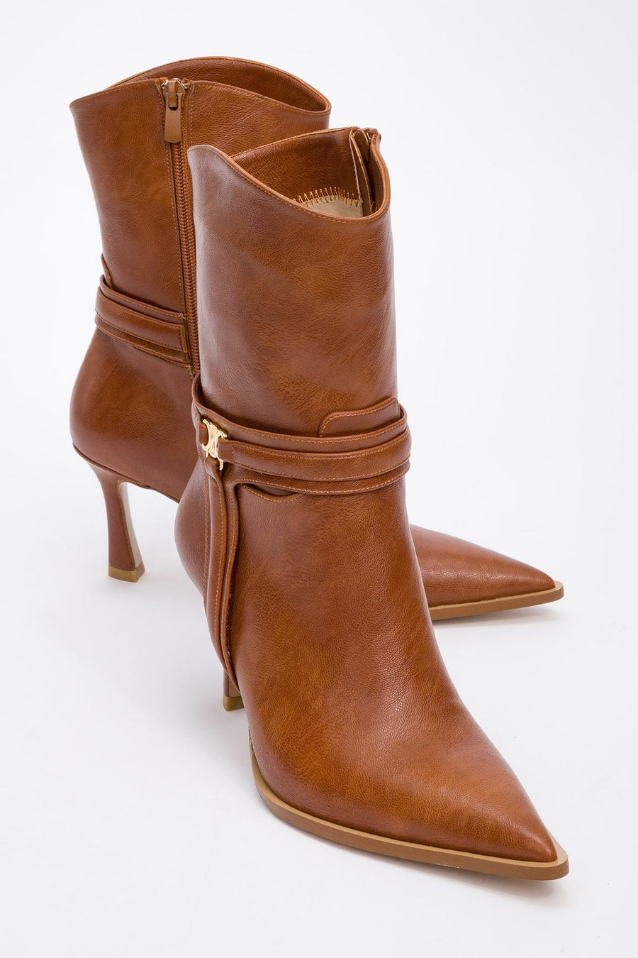 Berton - Cognac Zippered Pointed Toe High Heel Boot