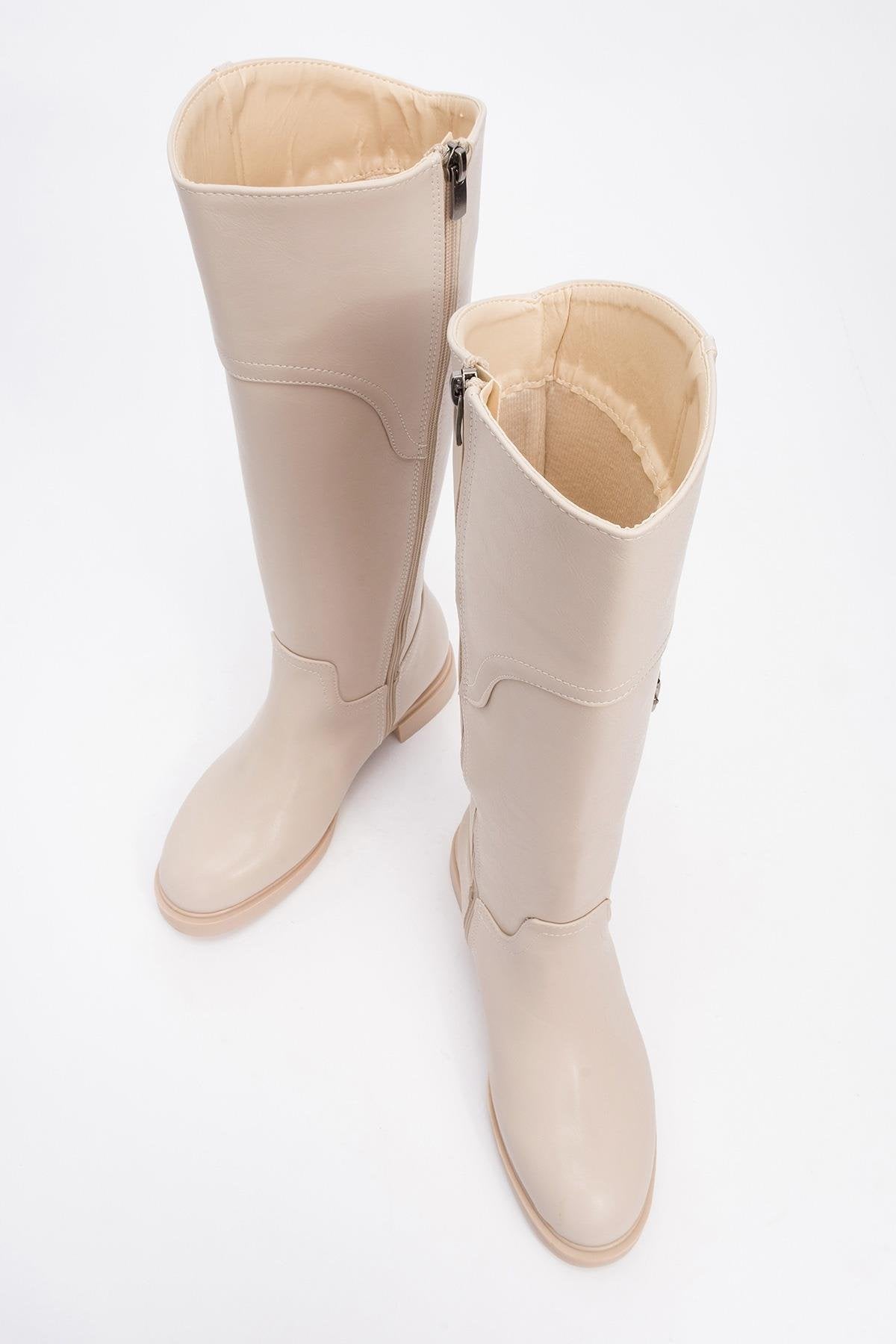 Michel - Beige Riding Boot – side view showing leather, Vowalisse
