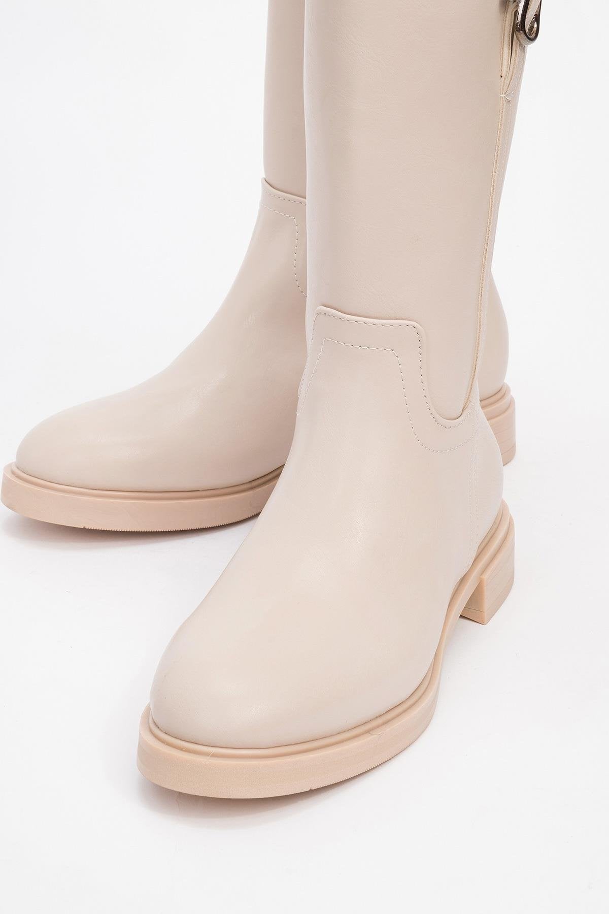 Michel - Beige Riding Boot – detail view showing leather, Vowalisse