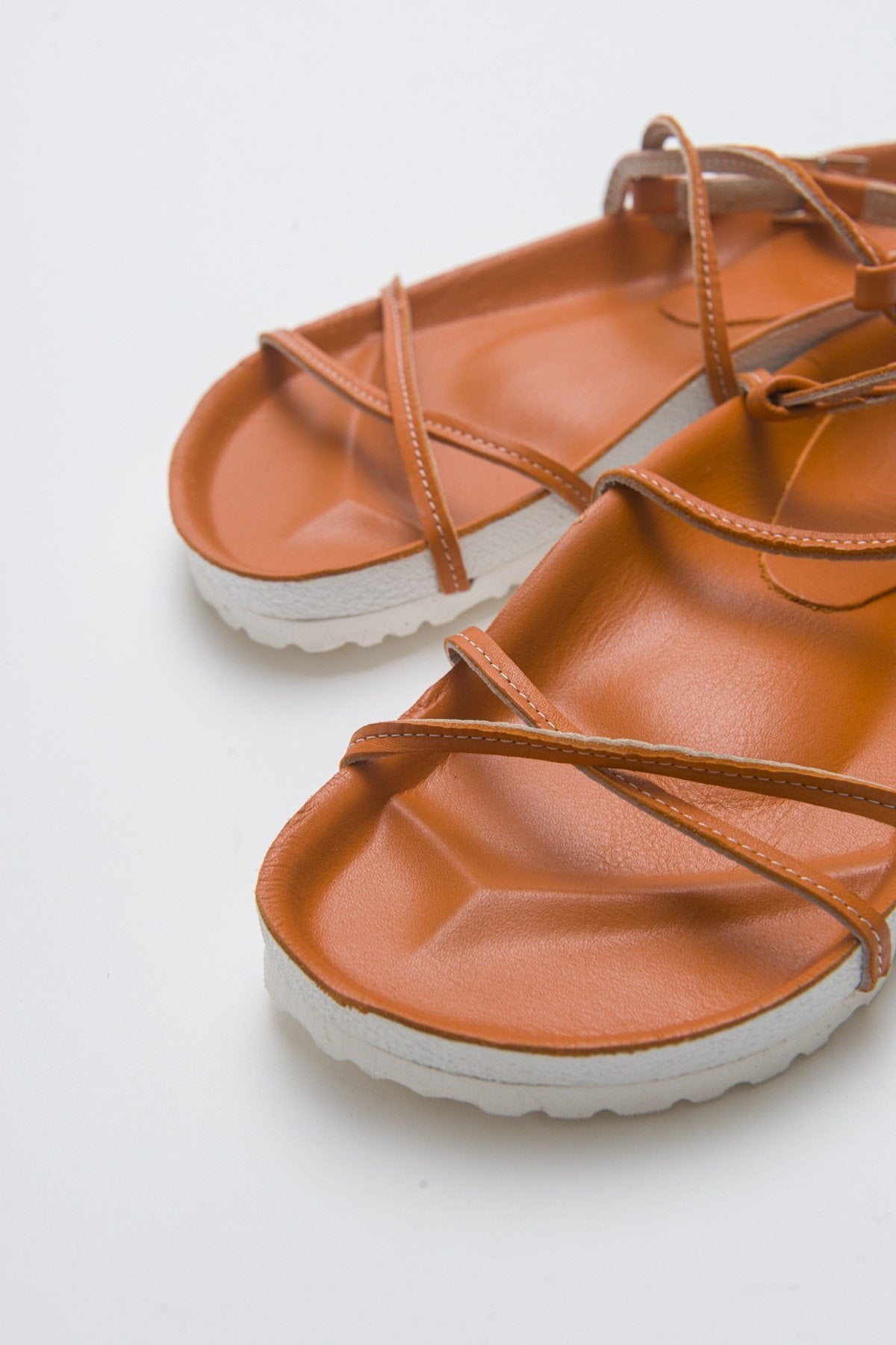 Muse - Orange Genuine Leather Sandal – detail view showing leather, Vowalisse