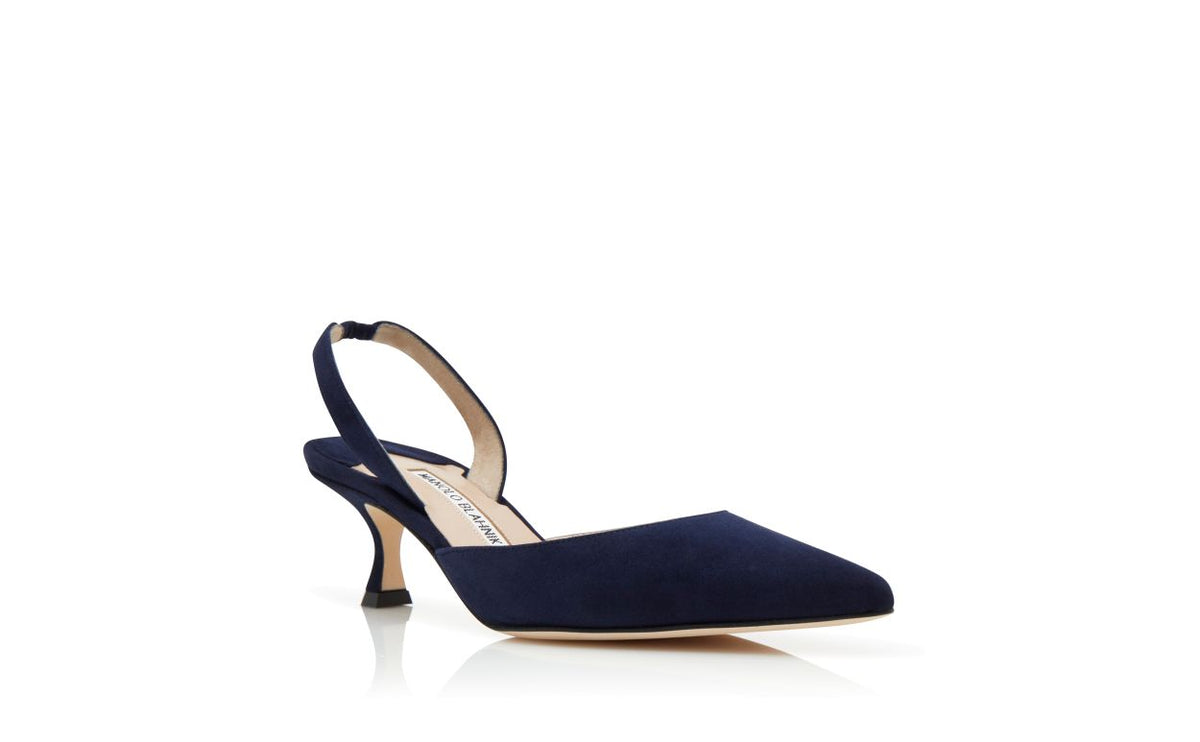 Clarisse Crown Blue Slingback Slingbacks – top view showing blue slingback, almond toe, suede, Vowalisse