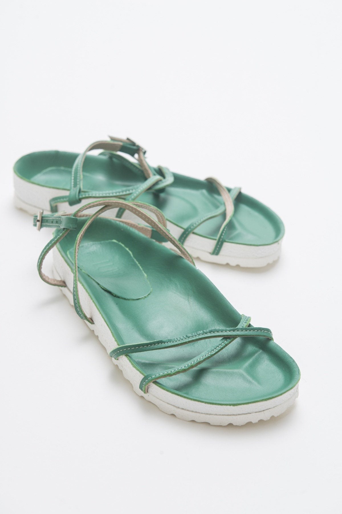 Muse - Green Genuine Leather Sandal – back view showing leather, green, Vowalisse