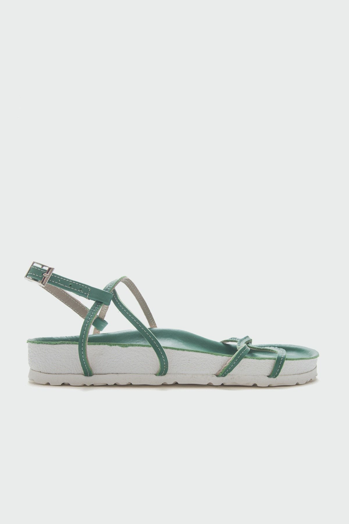 Muse - Green Genuine Leather Sandal – top view showing leather, green, Vowalisse