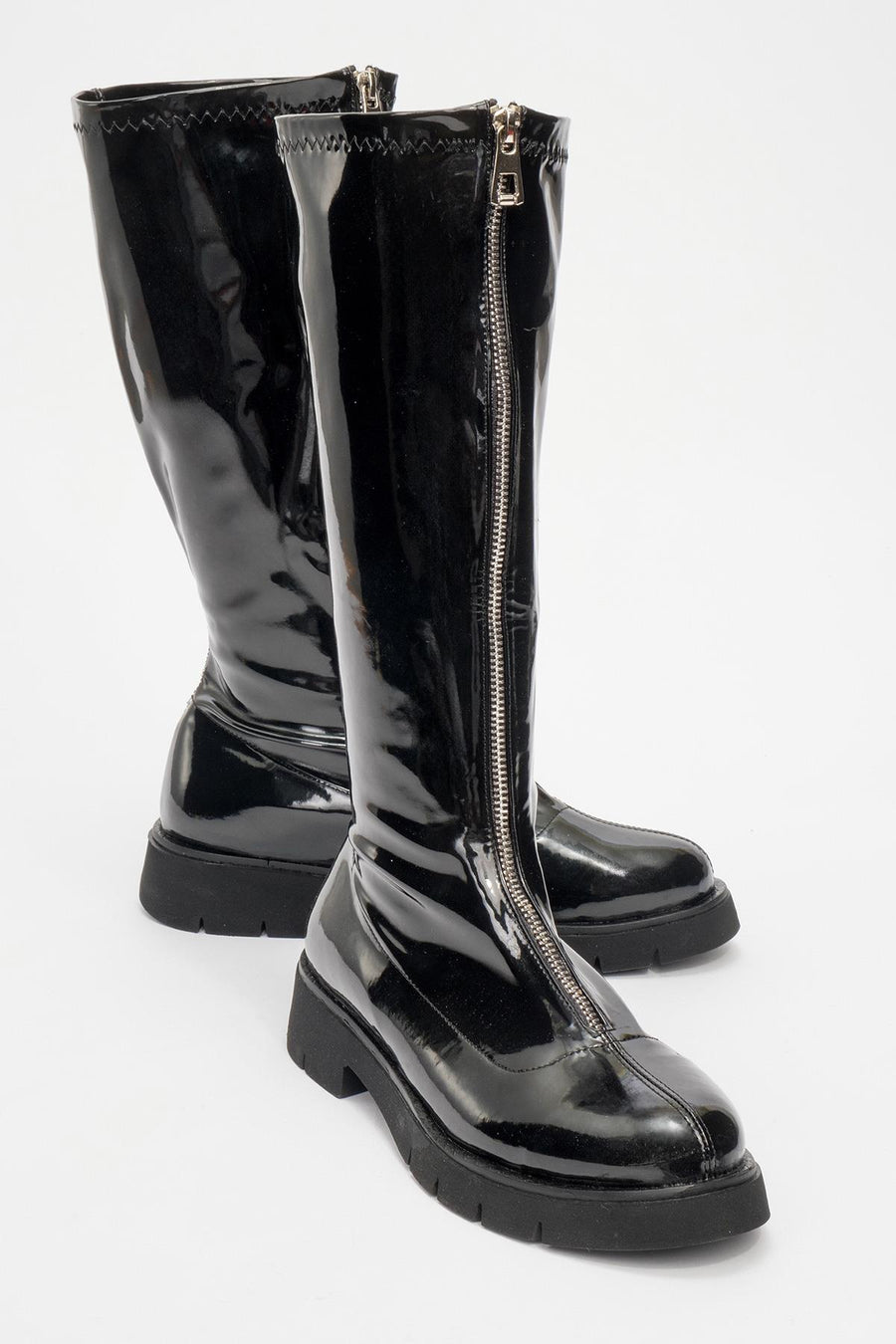 Reus - Black Patent Front-Zip Boot