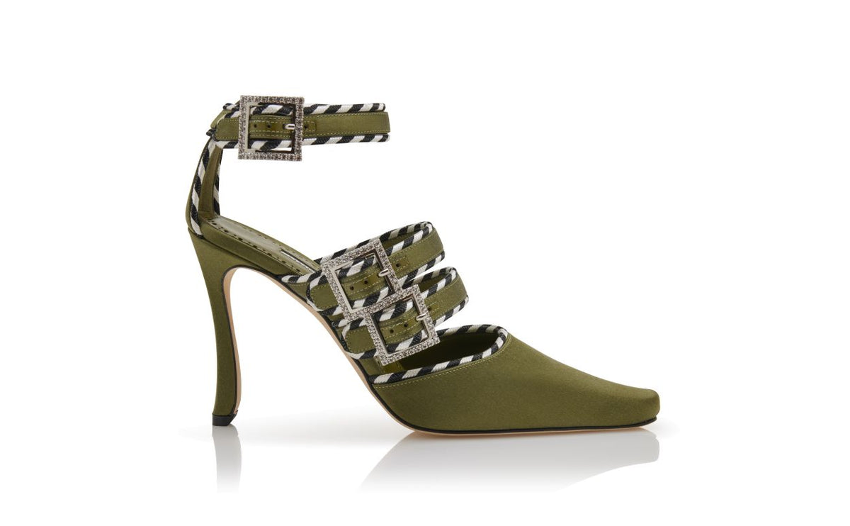 Ophelia Rose Green Crystal Buckle Ankle-Strap Shoes – side profile showing green crystal buckle, crystal embellished, ankle…