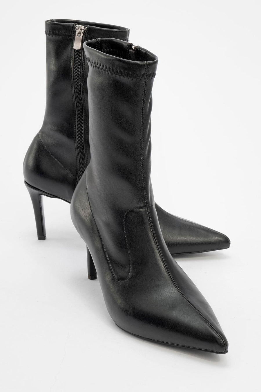 Thalin - Black Pointed Toe Side-Zip Stiletto Heel Boot