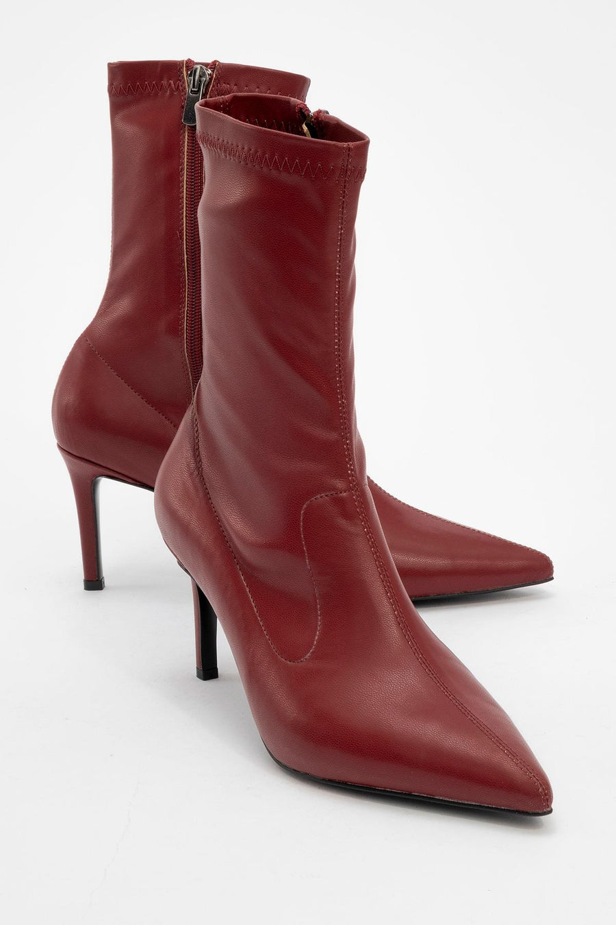 Thalin - Burgundy Pointed Toe Side-Zip Stiletto Heel Boot