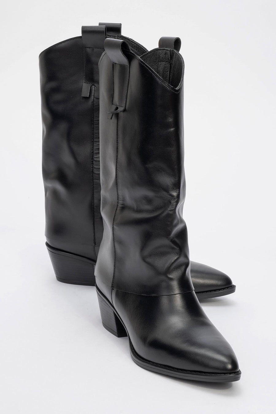 Sojo - Black Genuine Leather Block Heel Ankle Boot