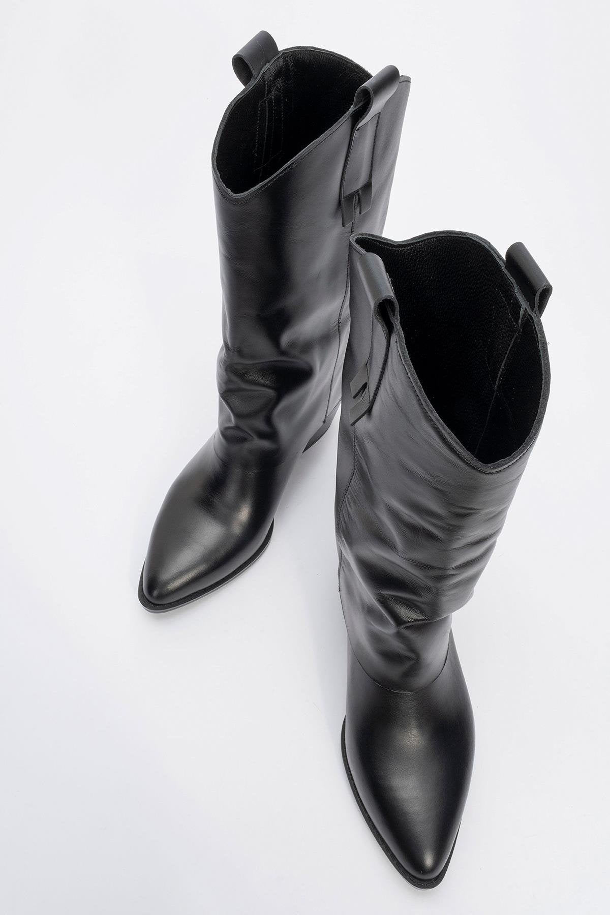 Sojo - Black Genuine Leather Block Heel Ankle Boot – side view showing leather, black, Vowalisse