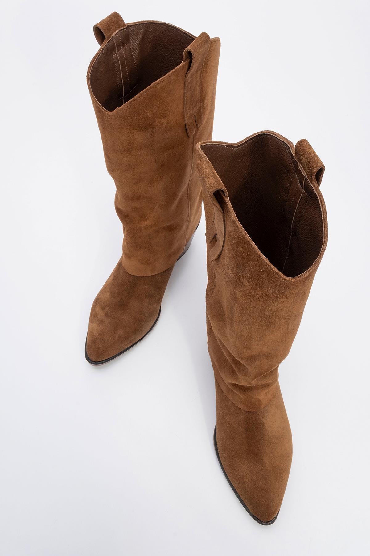 Sojo - Cognac Genuine Leather Block Heel Ankle Boot – side view showing leather, Vowalisse
