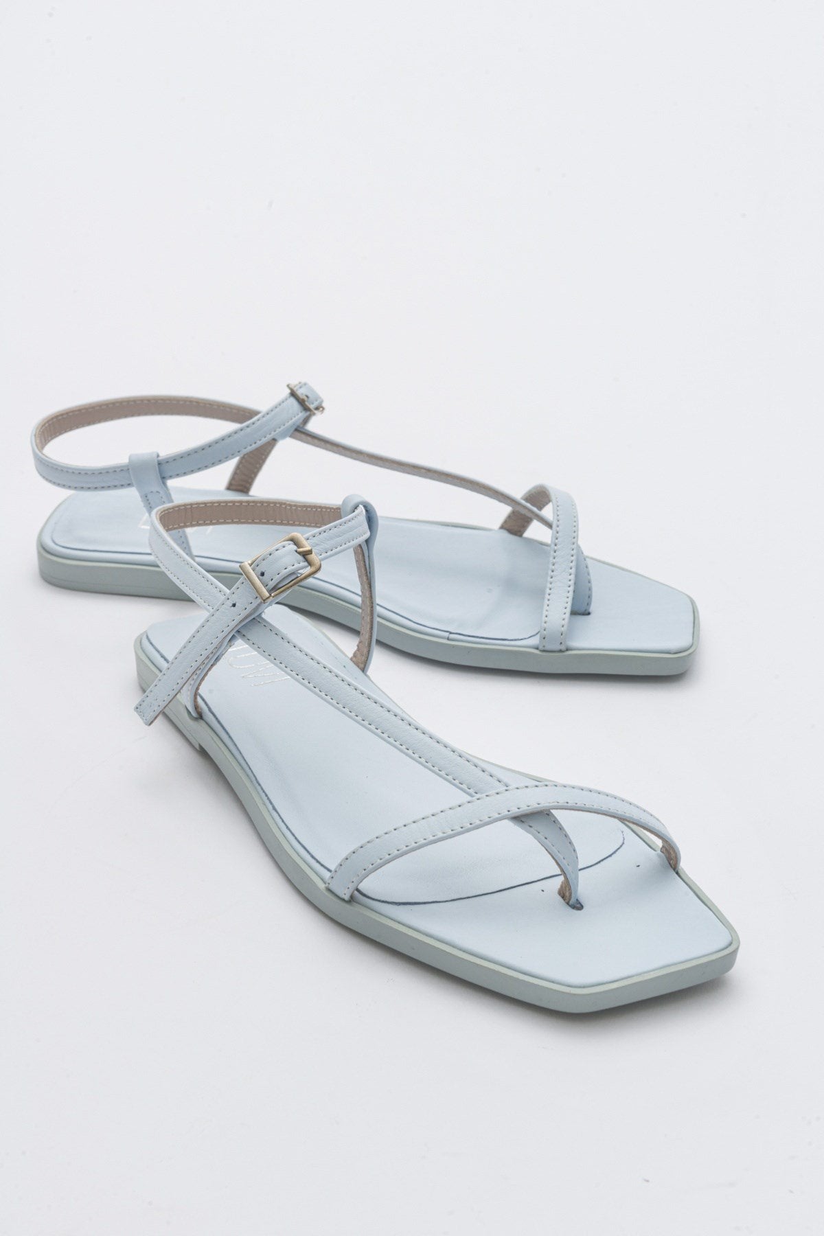 Tales - Baby Blue Genuine Leather Sandal – front three-quarter view showing leather, blue, Vowalisse