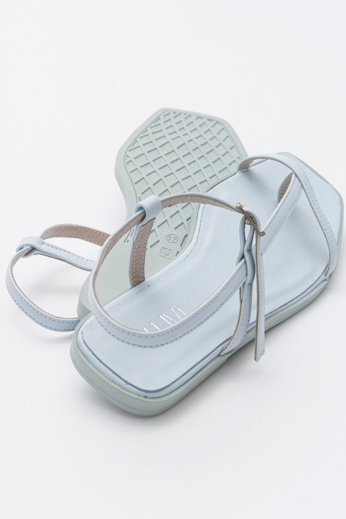 Tales - Baby Blue Genuine Leather Sandal – detail view showing leather, blue, Vowalisse