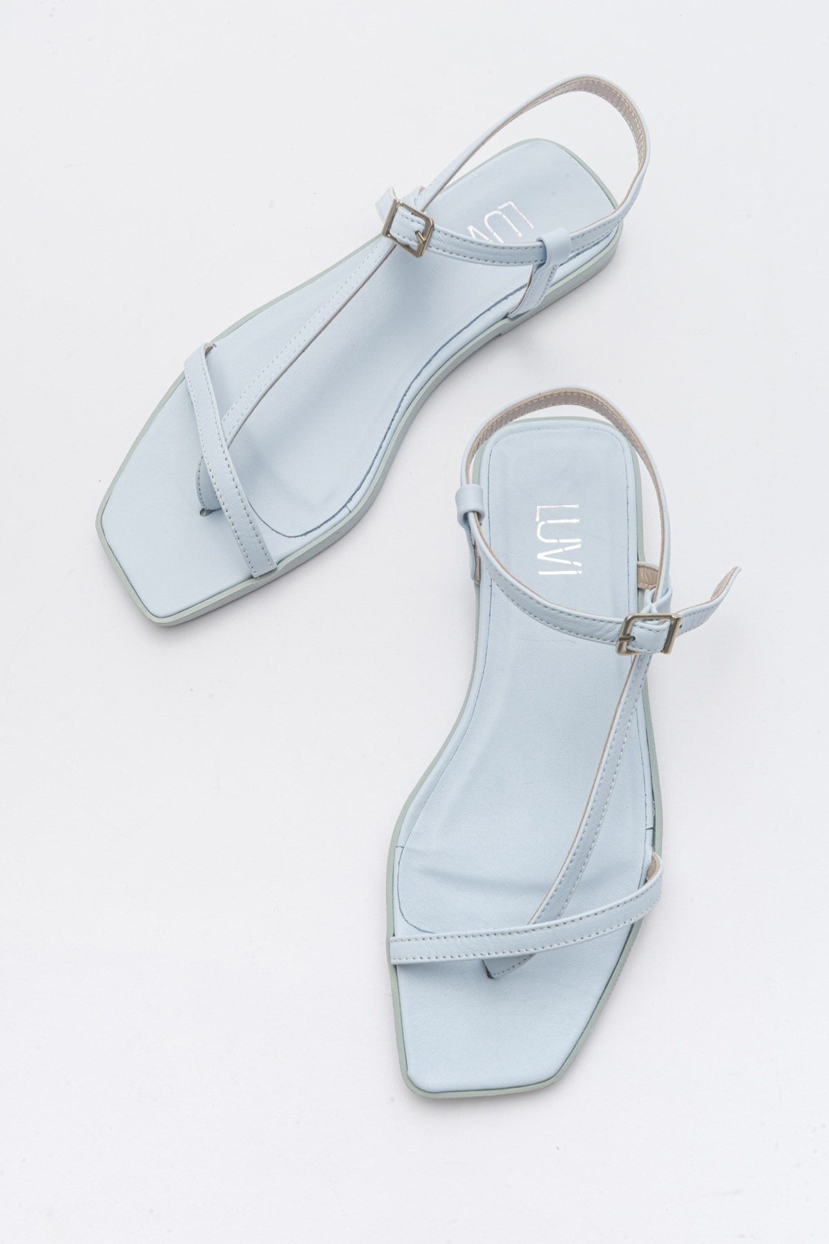 Tales - Baby Blue Genuine Leather Sandal – heel view showing leather, blue, Vowalisse