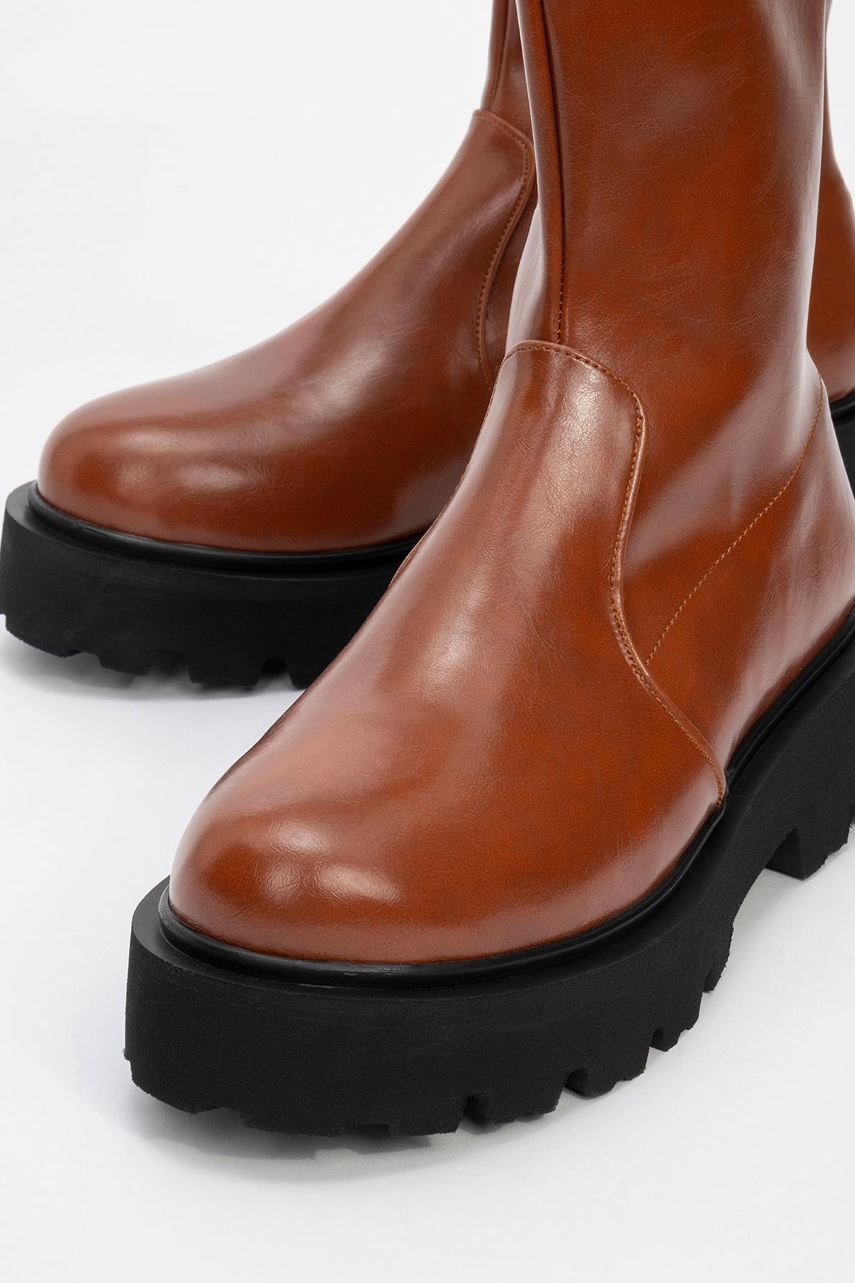 Rush Cognac Bootie – detail view showing leather, Vowalisse