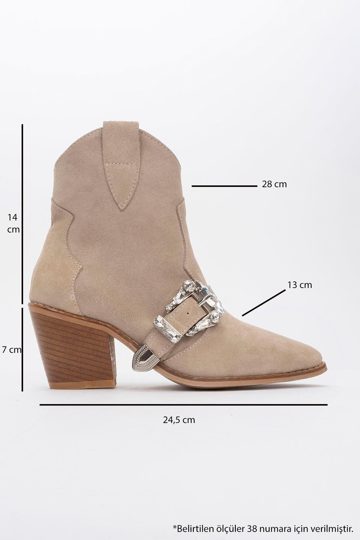 Any Beige Leather Jeweled Boot – heel view showing leather, Vowalisse