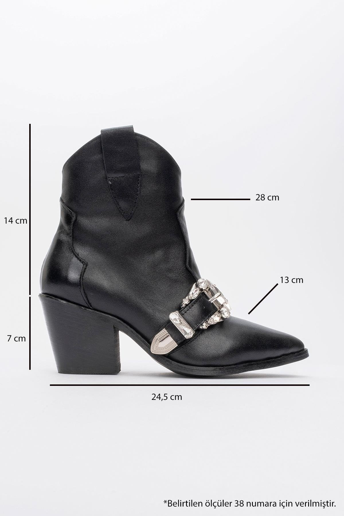 Any Black Leather Jeweled Boot – heel view showing leather, black, Vowalisse