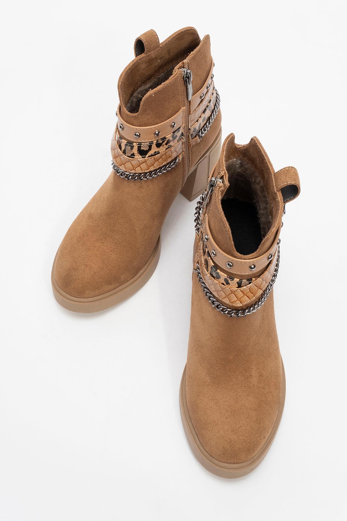 Boliva - Cognac Belted Chain Boot – side view showing leather, Vowalisse