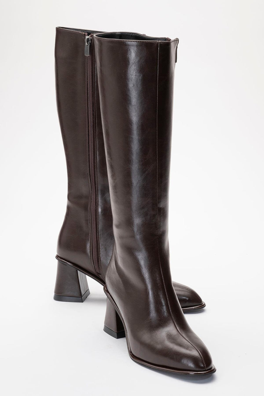 Paradis - Brown Block Heel Knee-High Boot