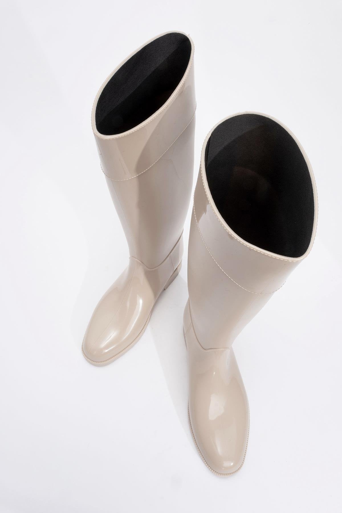 Marge - Beige Rain Boot – side view showing elegant detailing, Vowalisse