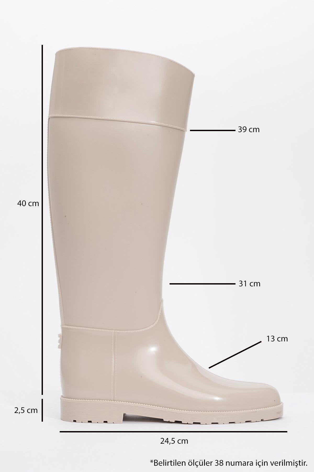 Marge - Beige Rain Boot – heel view showing elegant detailing, Vowalisse