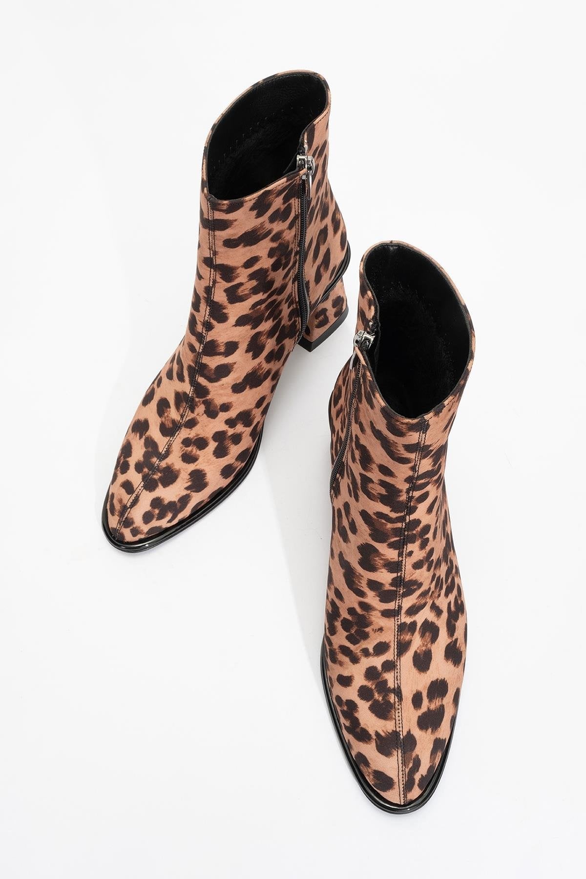 Alba Leopard Block Heel Boot – side view showing leather, Vowalisse