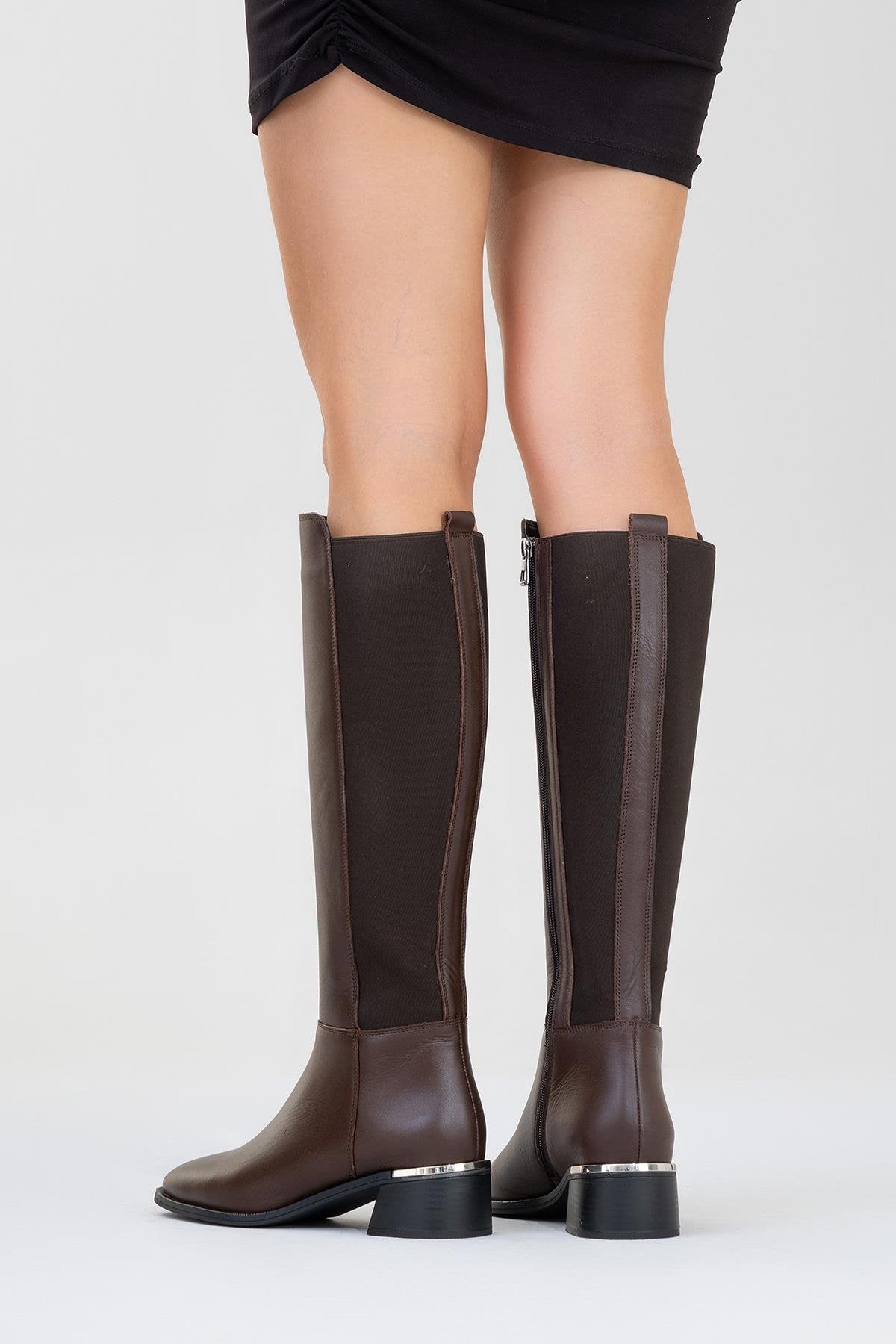 Rochos Brown Leather Boot – sole view showing leather, red, Vowalisse