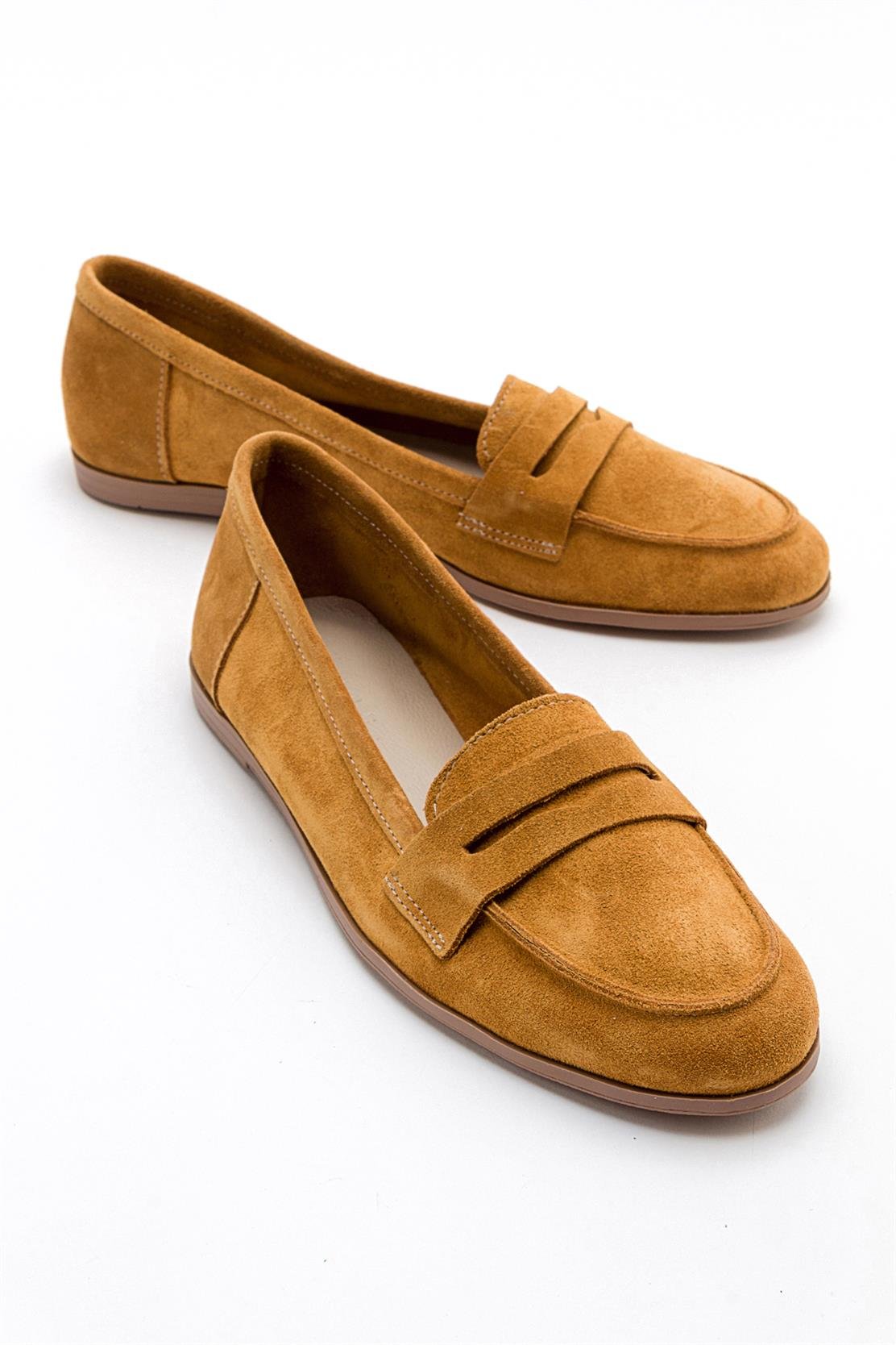 Dorothy - Mustard Suede Leather Loafers – front three-quarter view showing leather, suede, Vowalisse