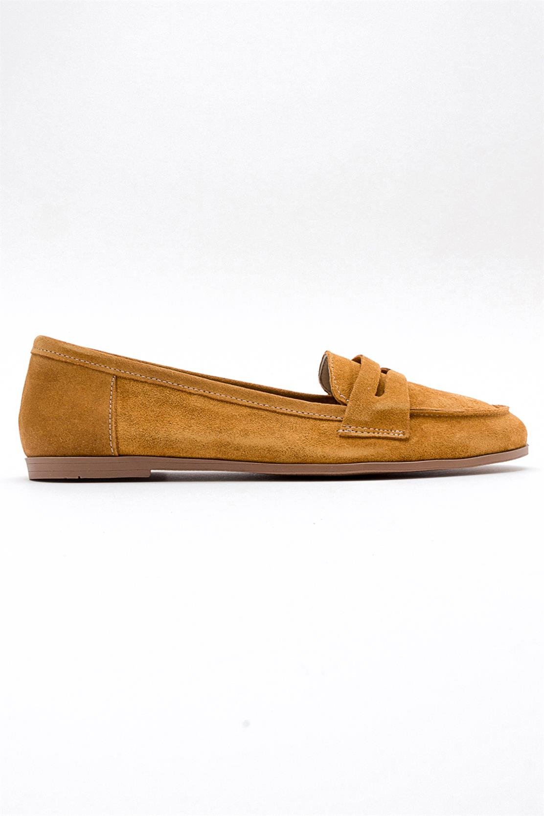 Dorothy - Mustard Suede Leather Loafers – top view showing leather, suede, Vowalisse