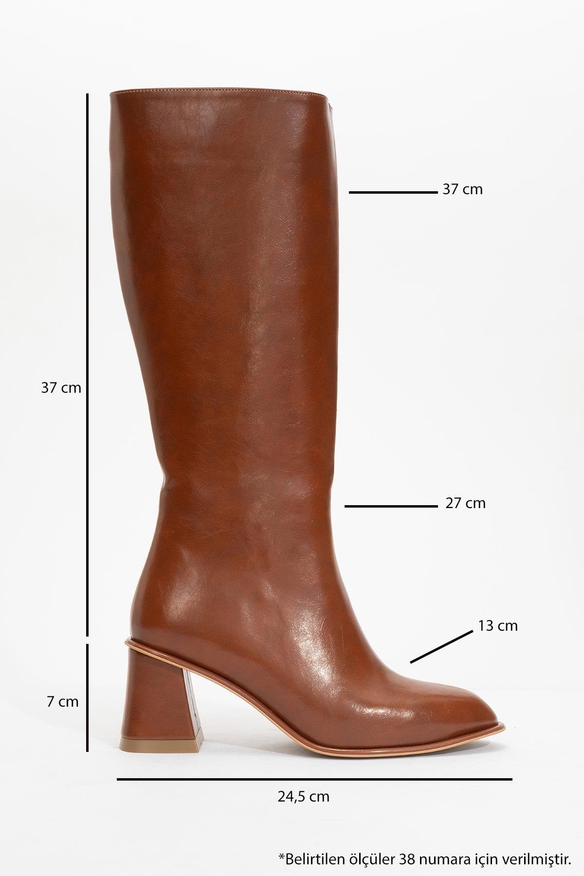 Paradis - Cognac Block Heel Knee-High Boot – back view showing leather, Vowalisse