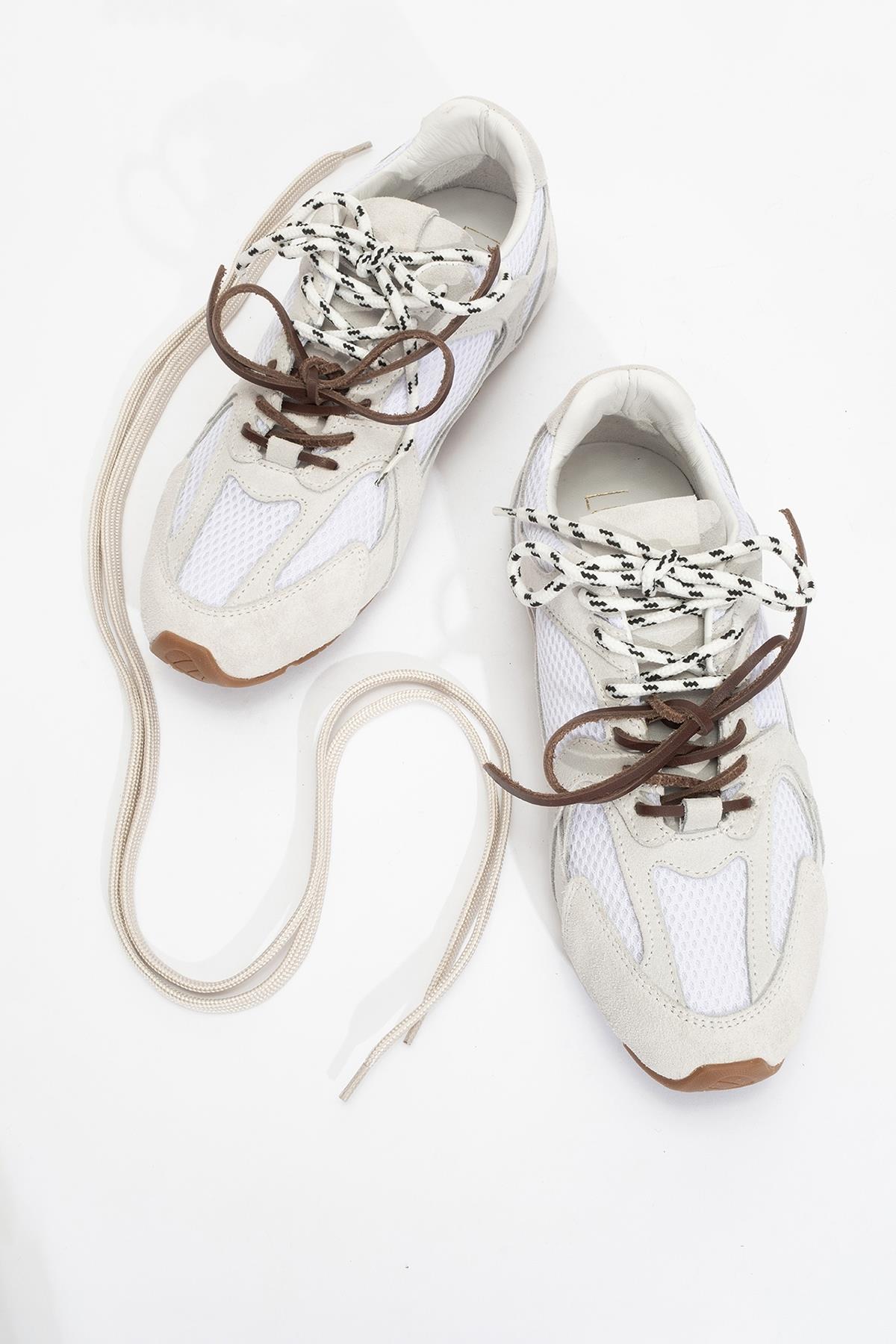 Selena - White Suede Leather Sneakers – side view showing leather, suede, white, Vowalisse
