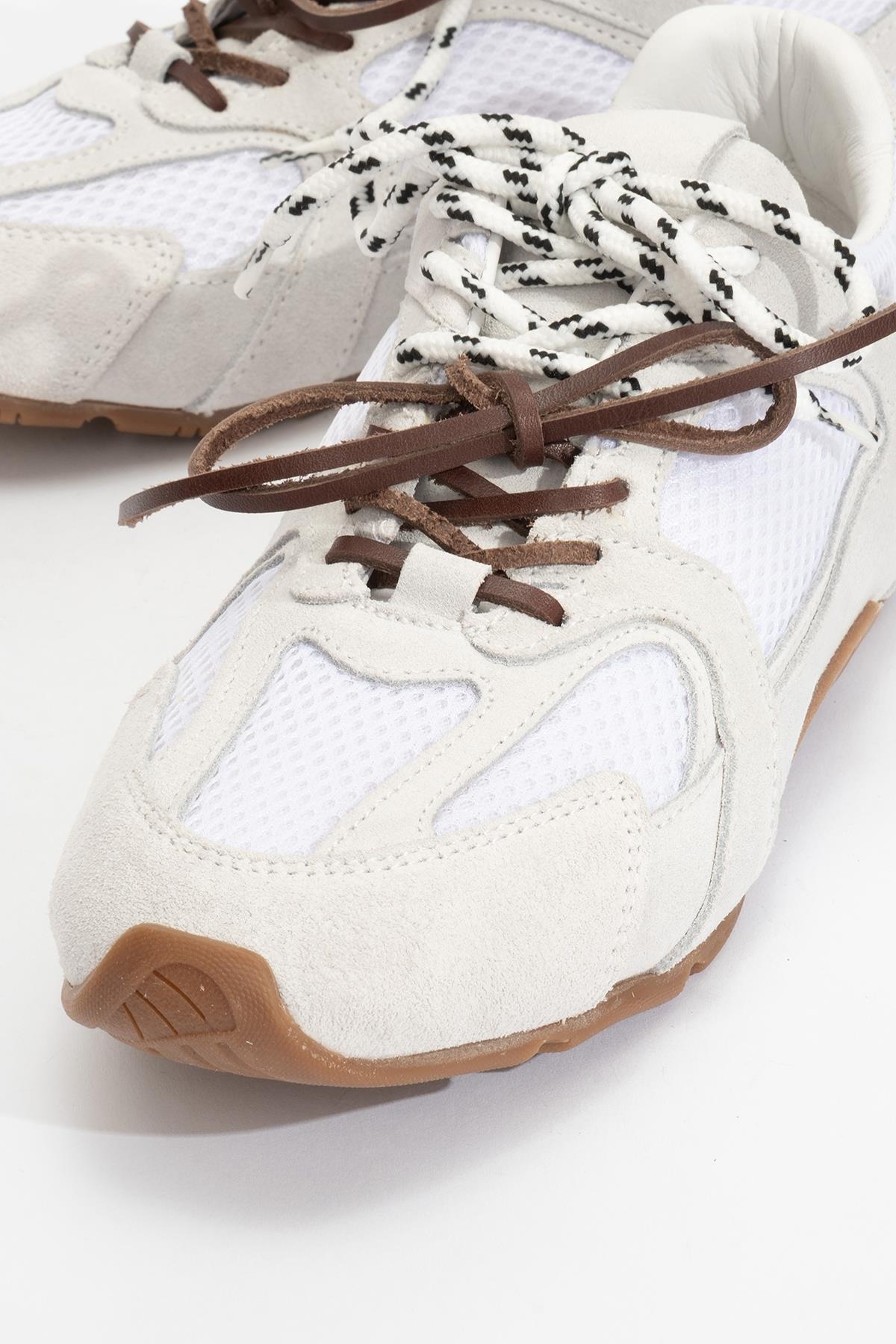Selena - White Suede Leather Sneakers – detail view showing leather, suede, white, Vowalisse