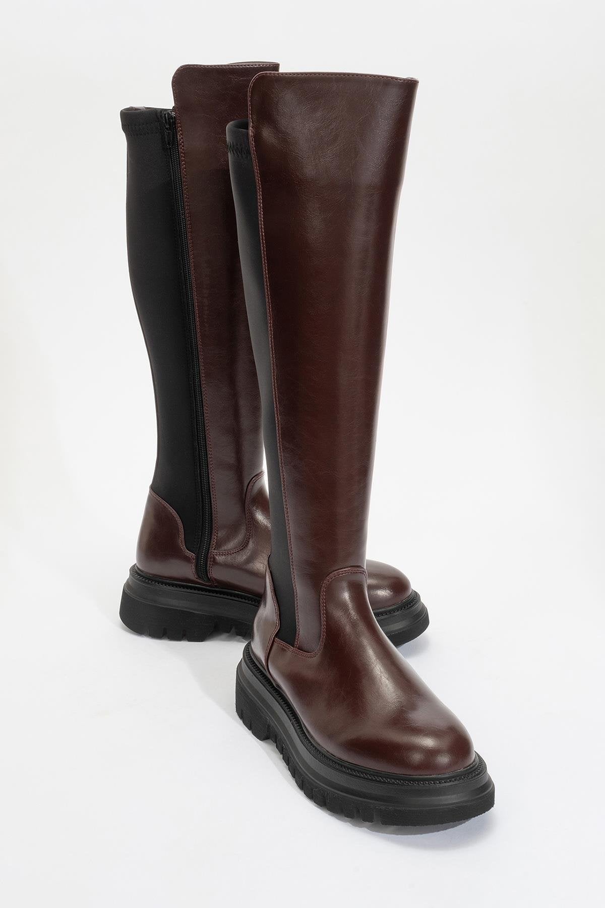 Shadow Burgundy Boot – front three-quarter view showing leather, Vowalisse