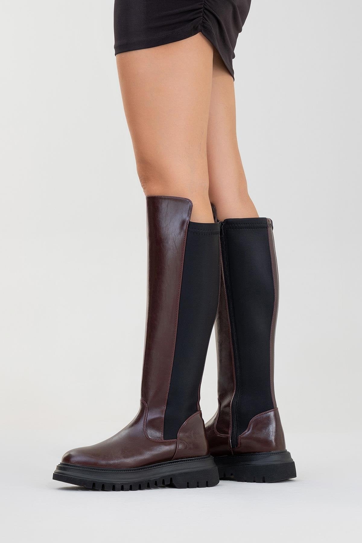 Shadow Burgundy Boot – pair view showing leather, Vowalisse