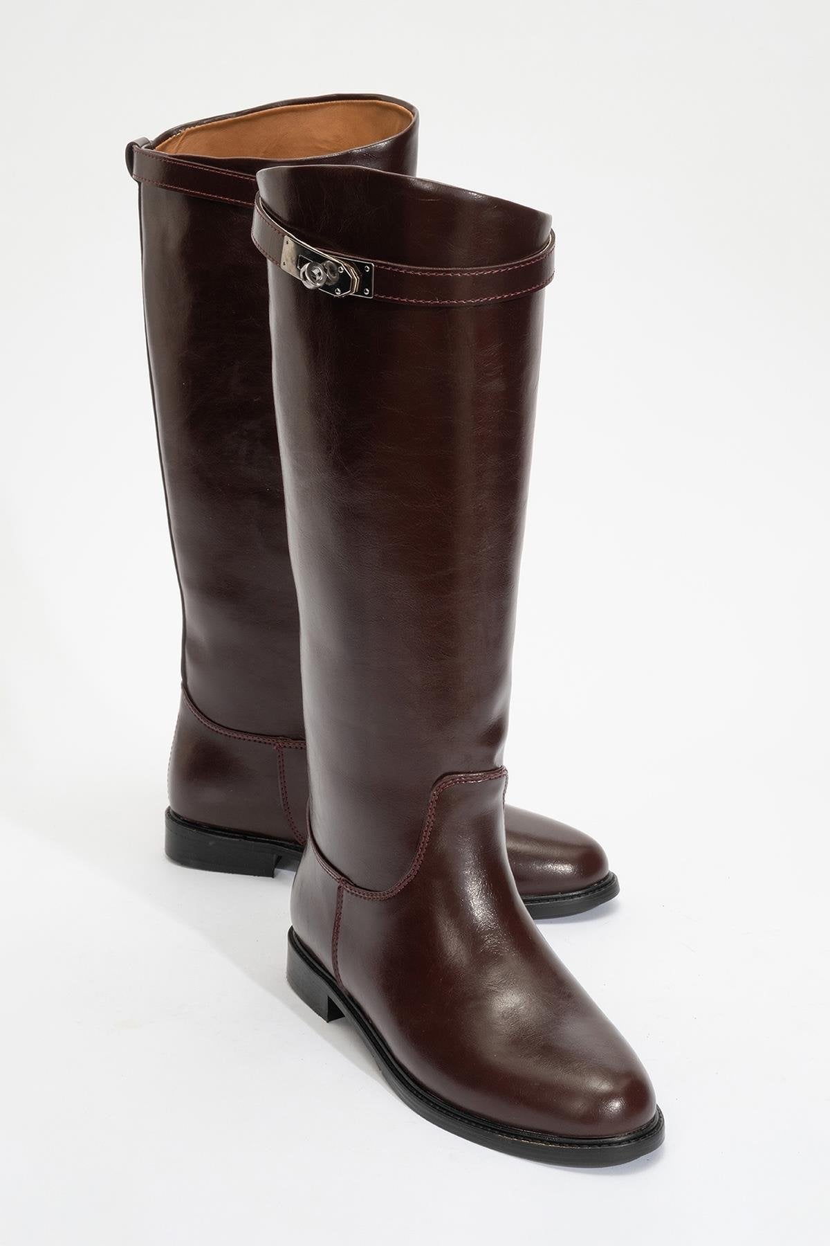 Yoko Burgundy Riding Boot – front three-quarter view showing leather, Vowalisse