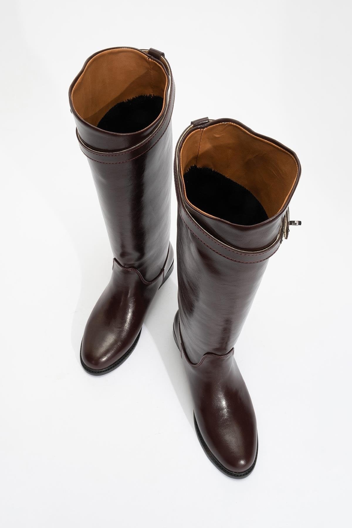 Yoko Burgundy Riding Boot – side view showing leather, Vowalisse