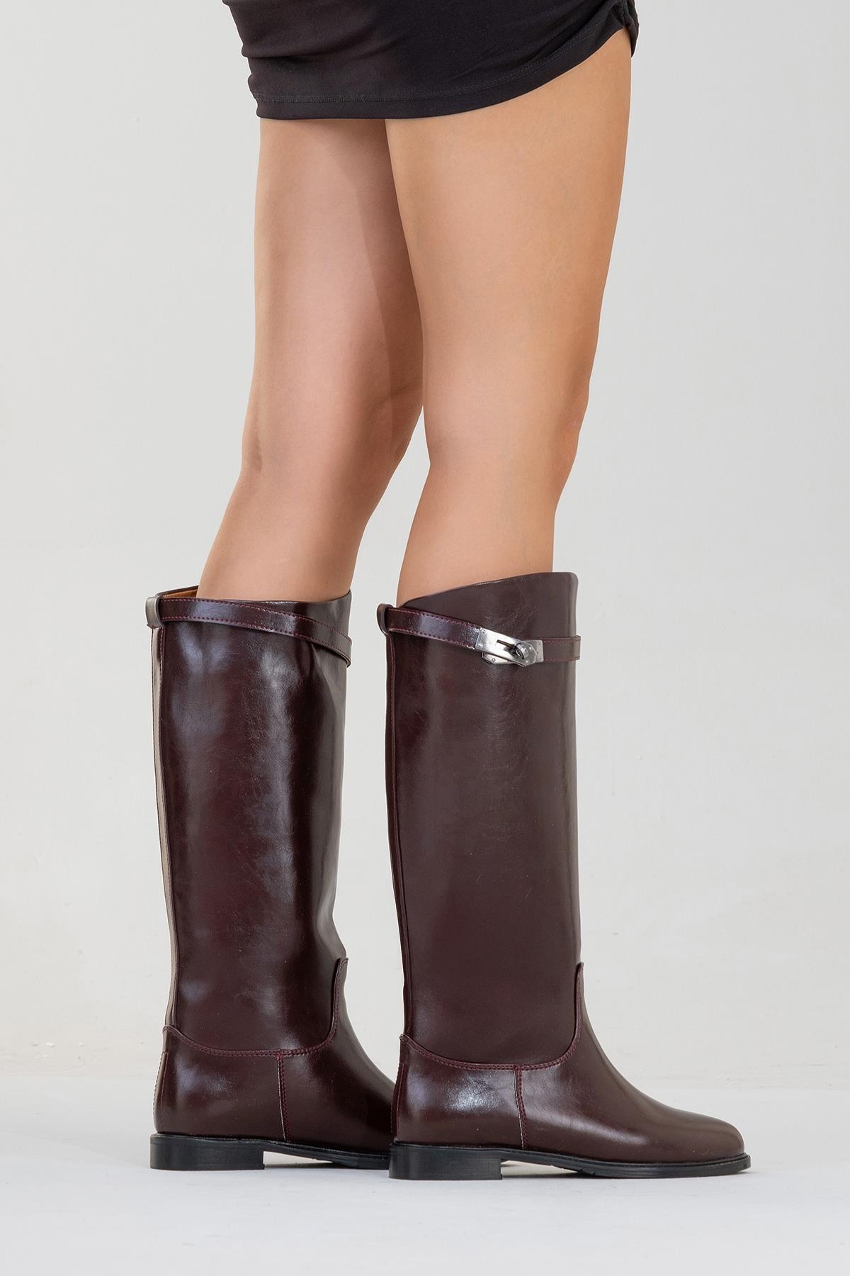 Yoko Burgundy Riding Boot – back view showing leather, Vowalisse