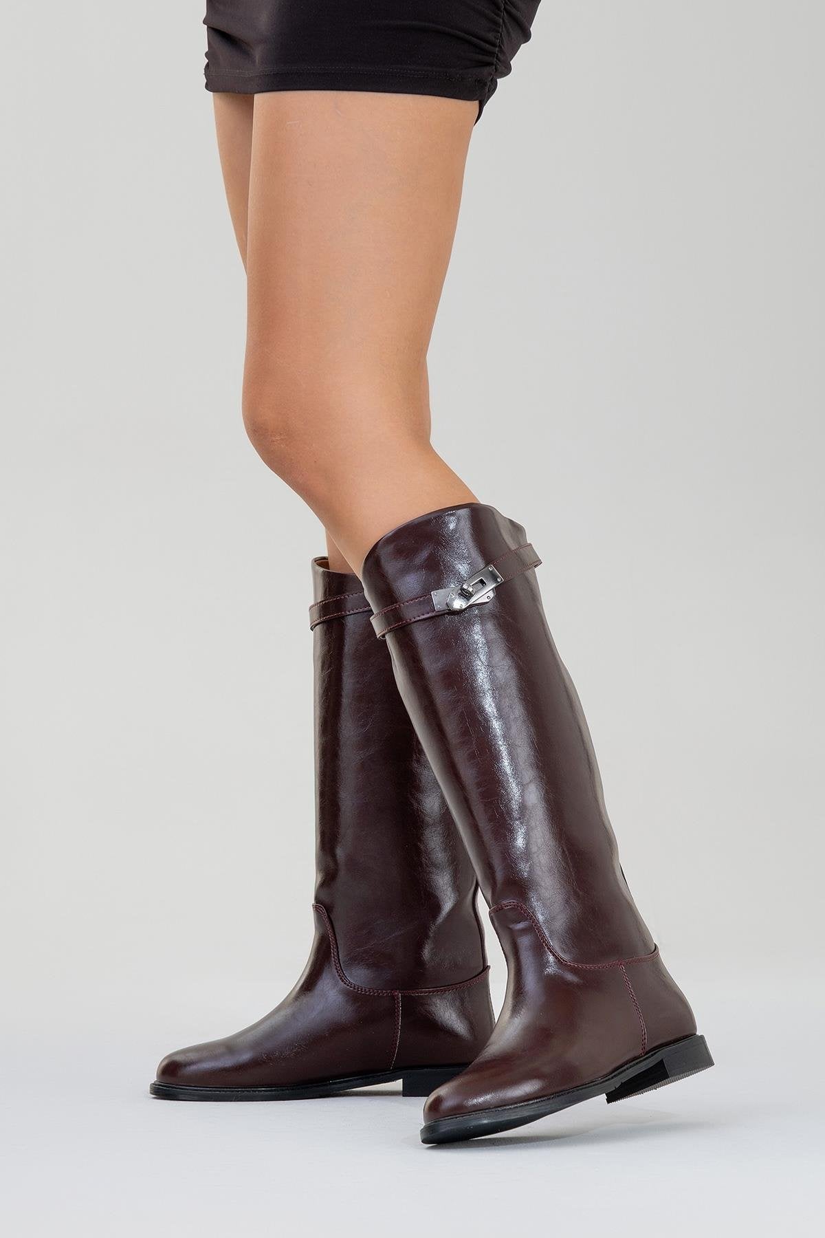 Yoko Burgundy Riding Boot – top view showing leather, Vowalisse