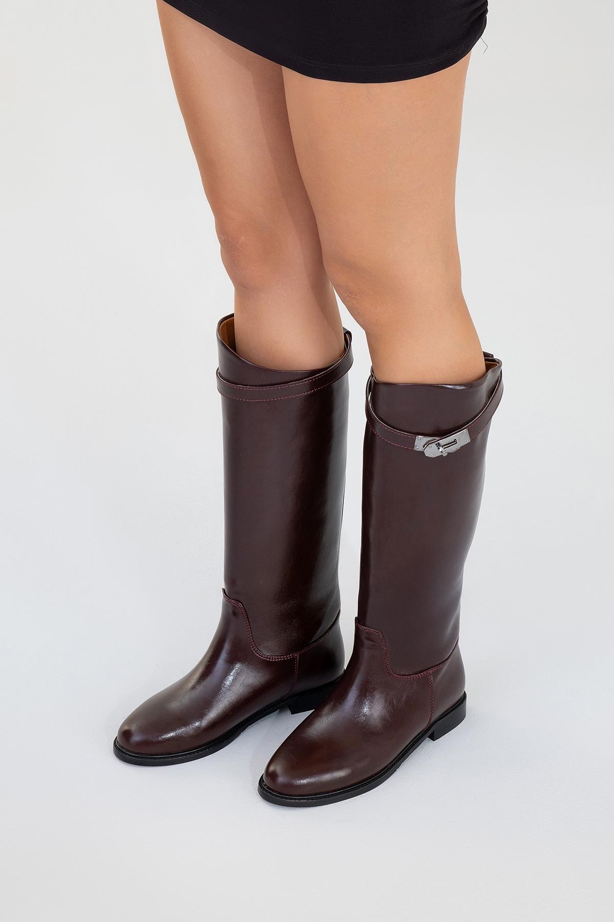 Yoko Burgundy Riding Boot – sole view showing leather, Vowalisse