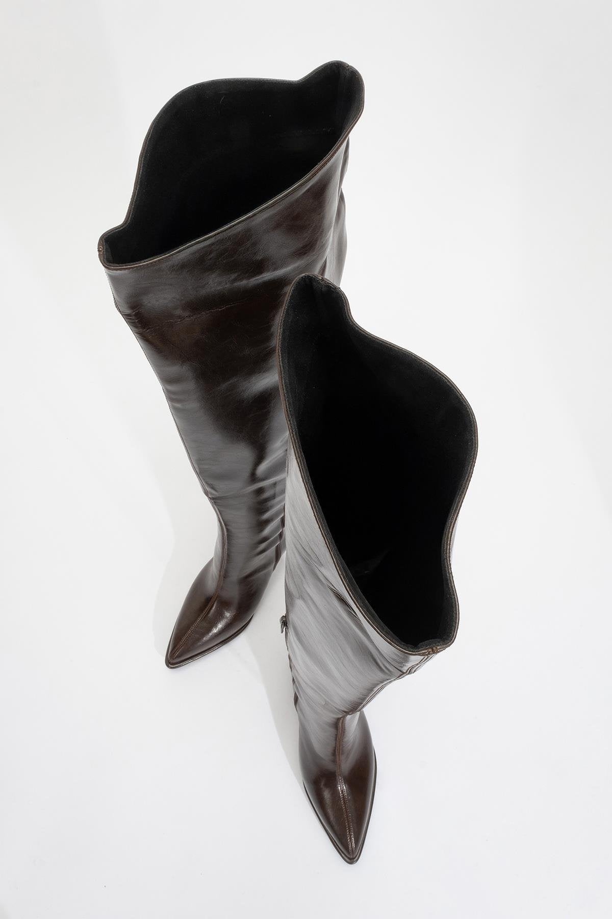 Lepa - Brown Chunky Heel Over-The-Knee Boot – side view showing leather, Vowalisse