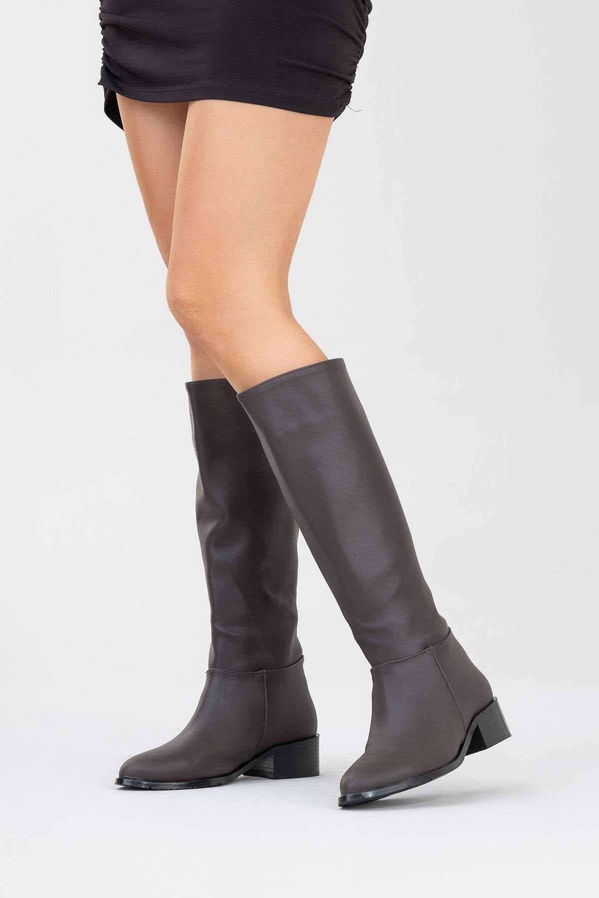 Svetlo - Brown Back-Zip Knee-High Boot – back view showing leather, Vowalisse