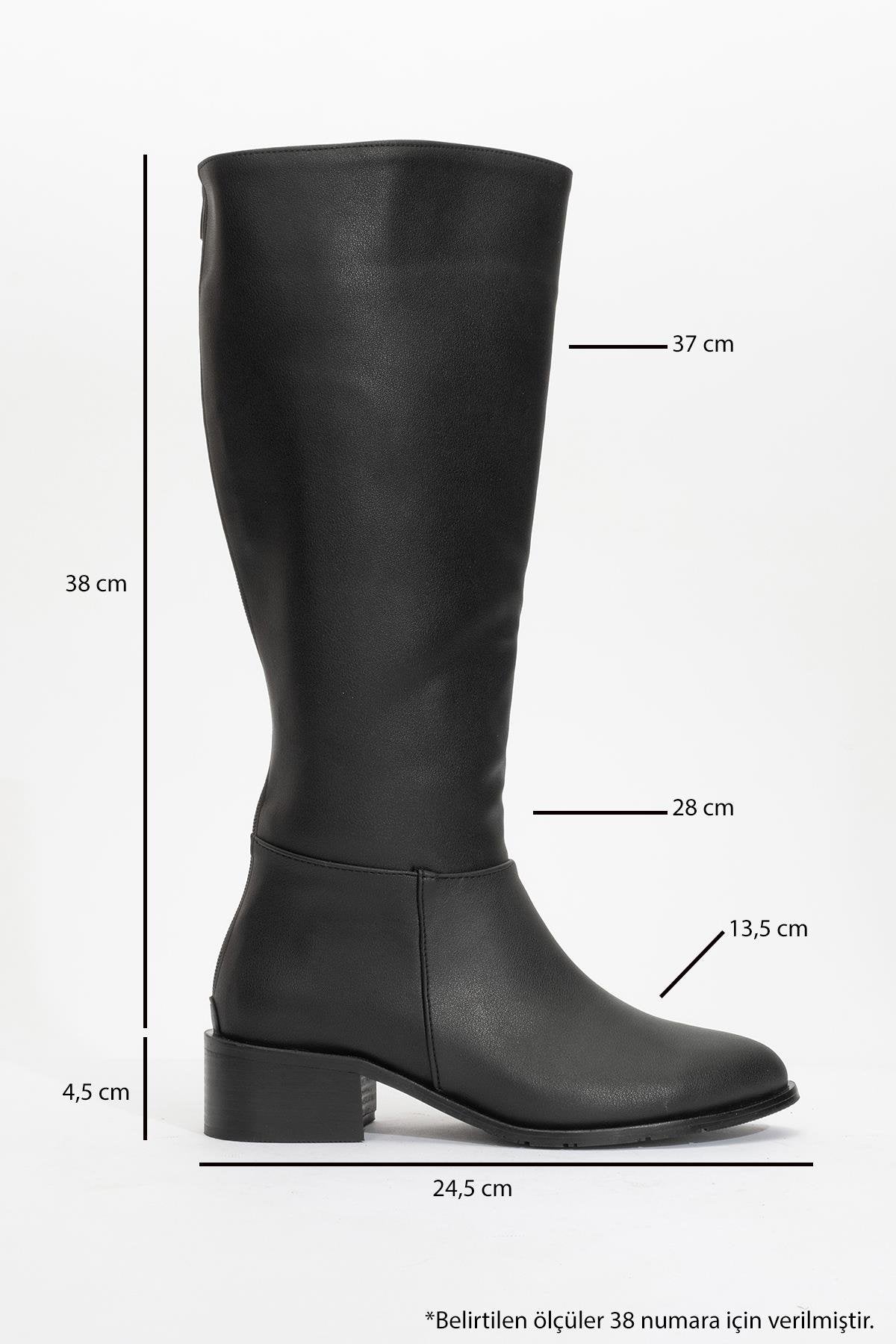 Svetlo - Black Back-Zip Knee-High Boot – heel view showing leather, black, Vowalisse