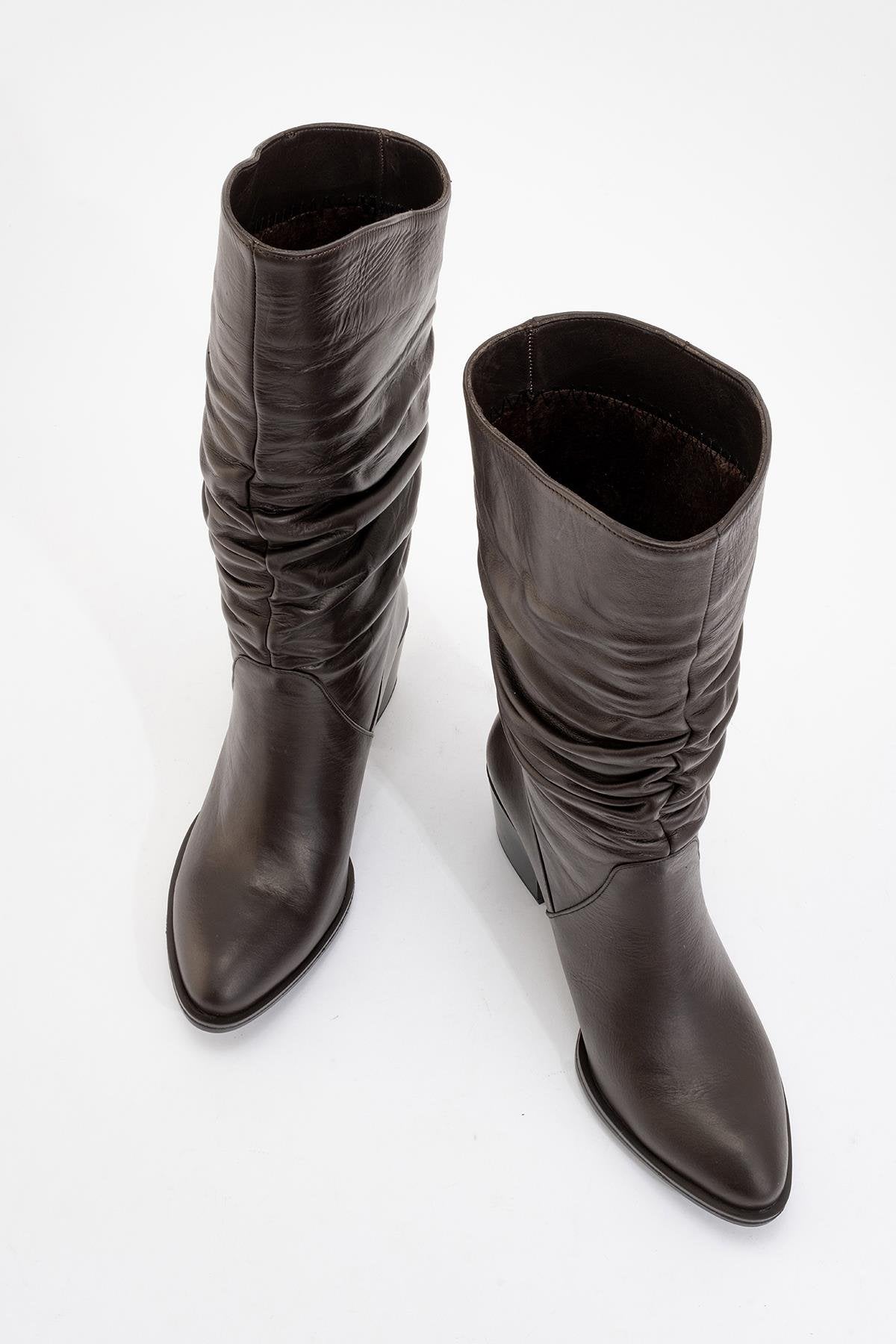 Soule - Cognac Genuine Leather Heeled Short Boot – side view showing leather, Vowalisse