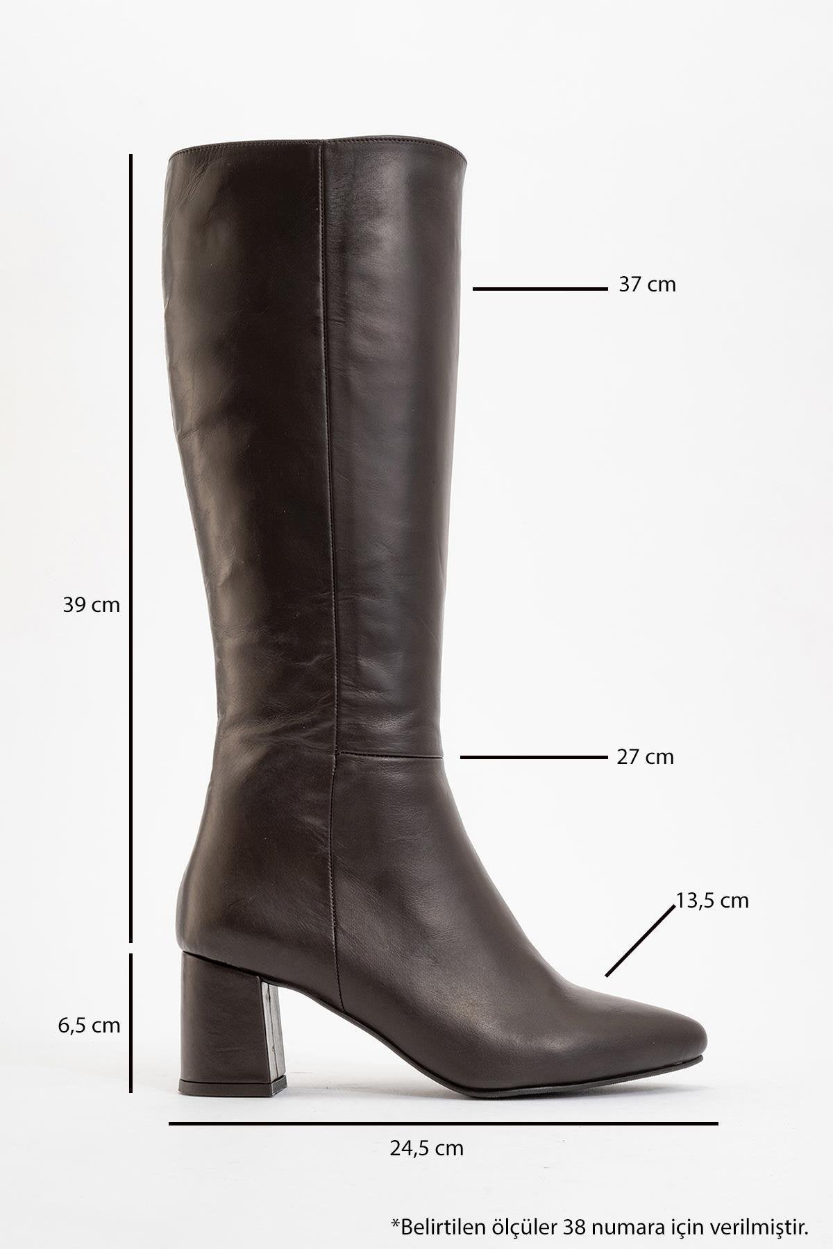 Sejas - Cognac Genuine Leather Block Heel Knee-High Boot – heel view showing leather, Vowalisse
