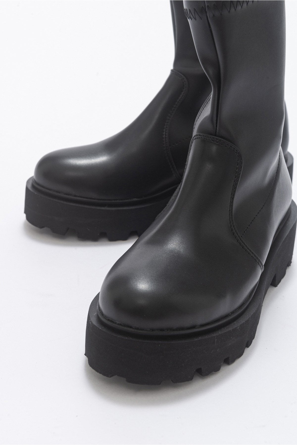 Rush Black Bootie – top view showing leather, black, Vowalisse