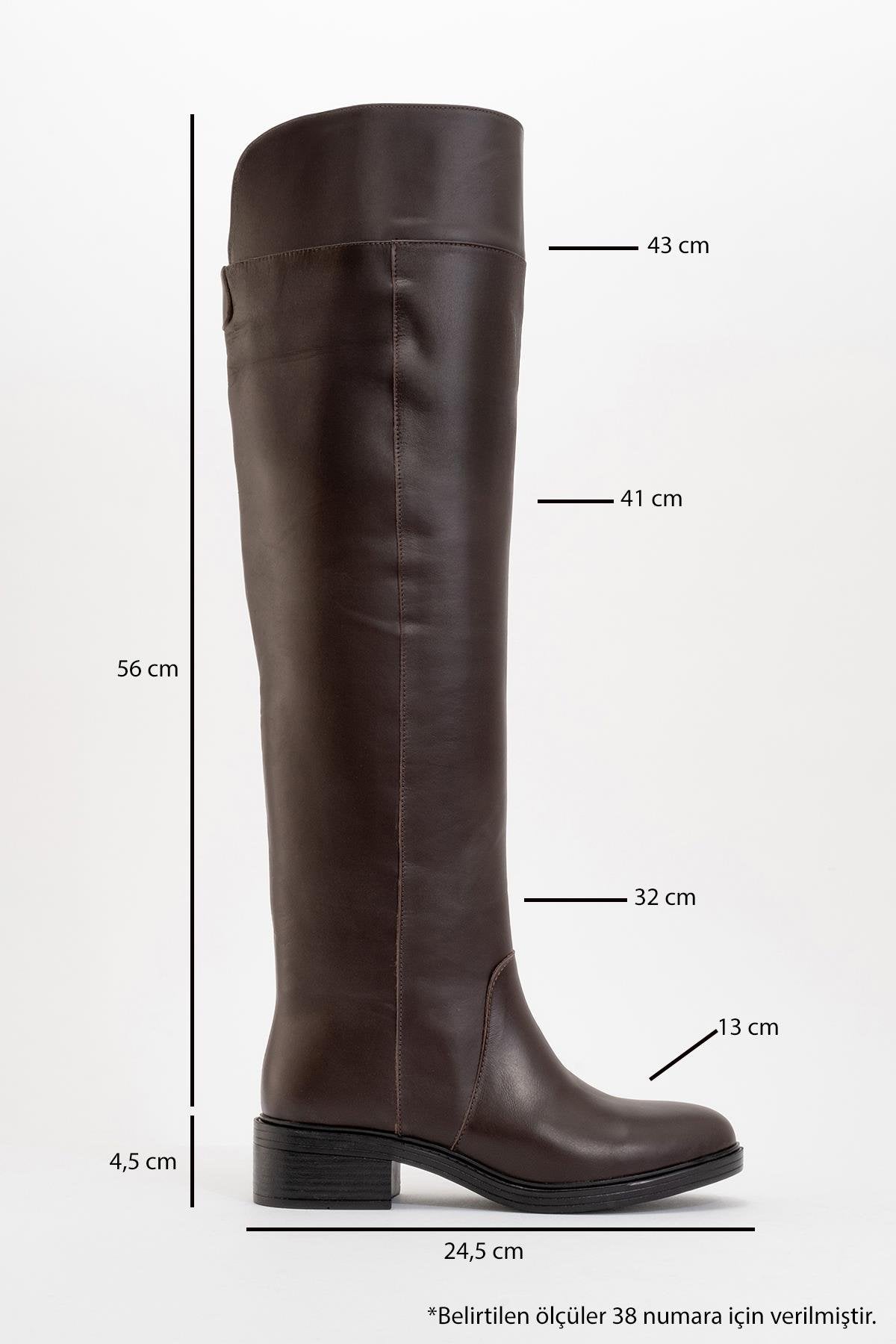 Petya - Brown Genuine Leather Over-The-Knee Boot – heel view showing leather, Vowalisse