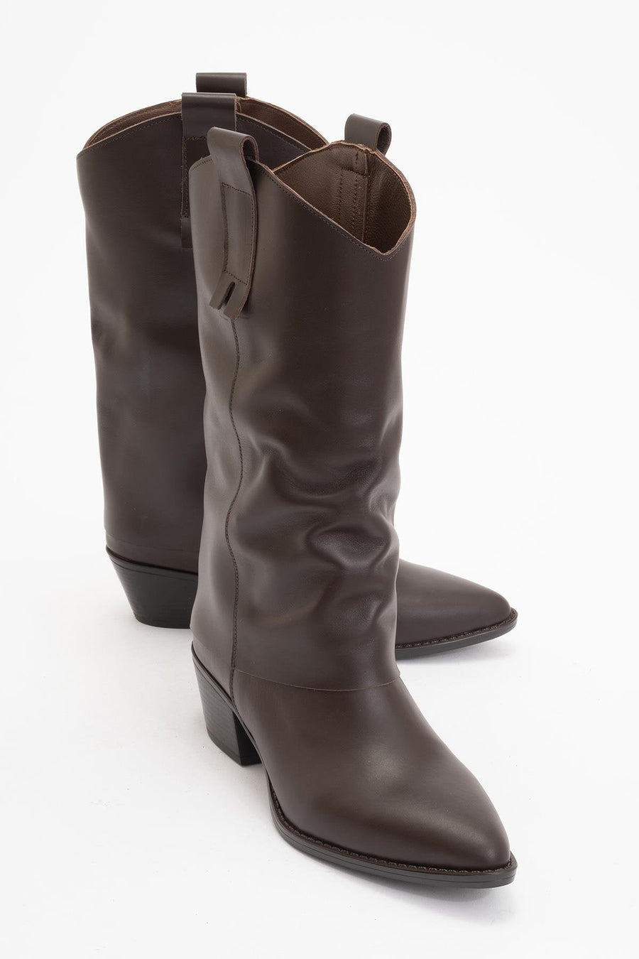 Sojo - Brown Genuine Leather Block Heel Ankle Boot