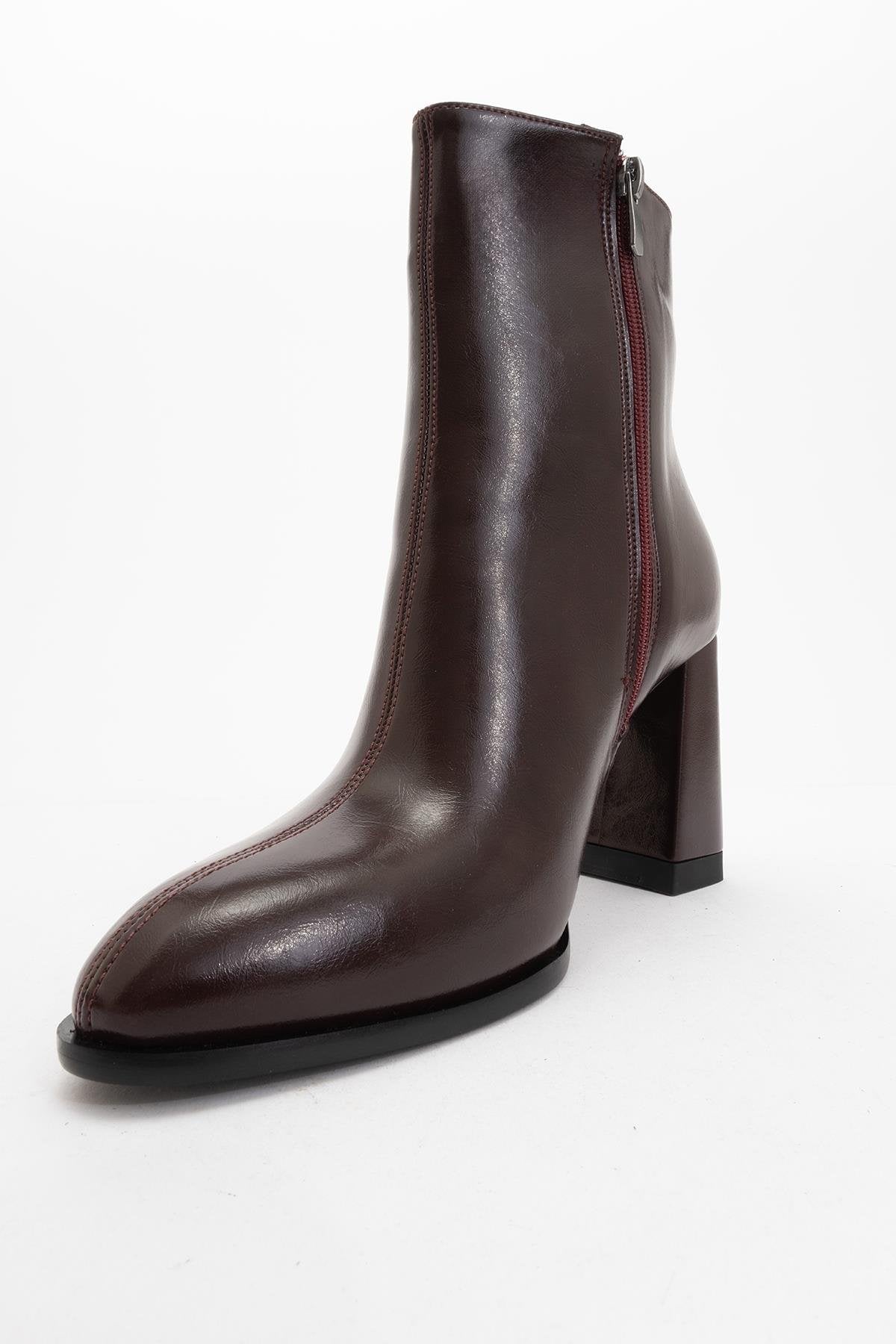 Jewel Burgundy High Heel Boot – detail view showing leather, red, Vowalisse