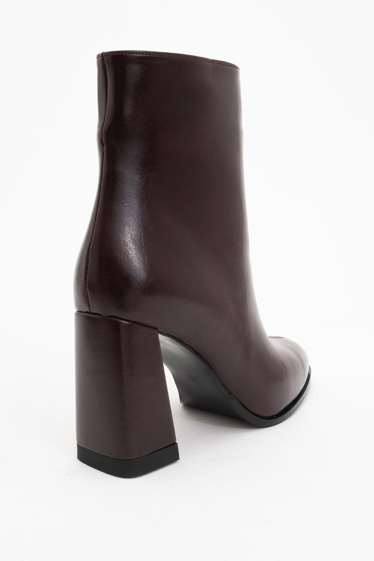 Jewel Burgundy High Heel Boot – heel view showing leather, red, Vowalisse