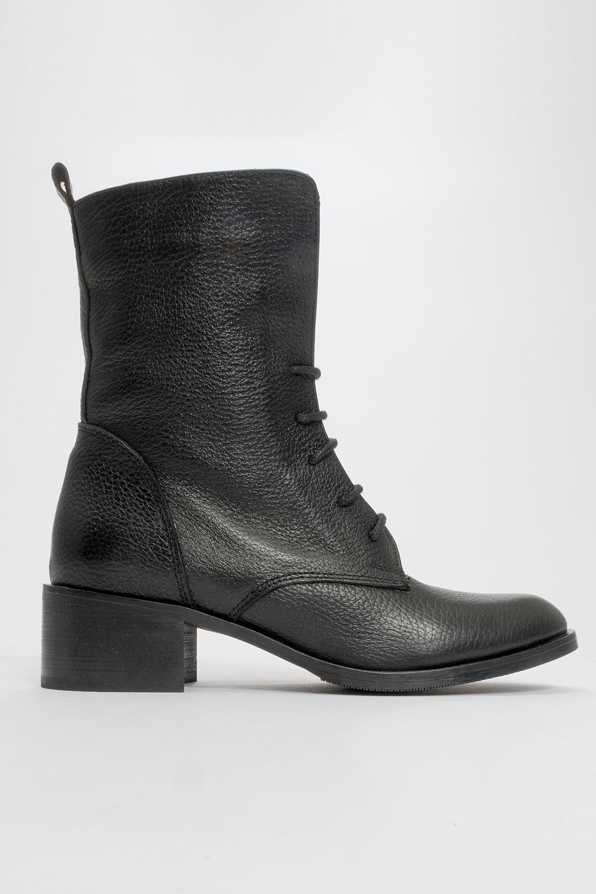 Lana Black Leather Boot – heel view showing leather, black, Vowalisse